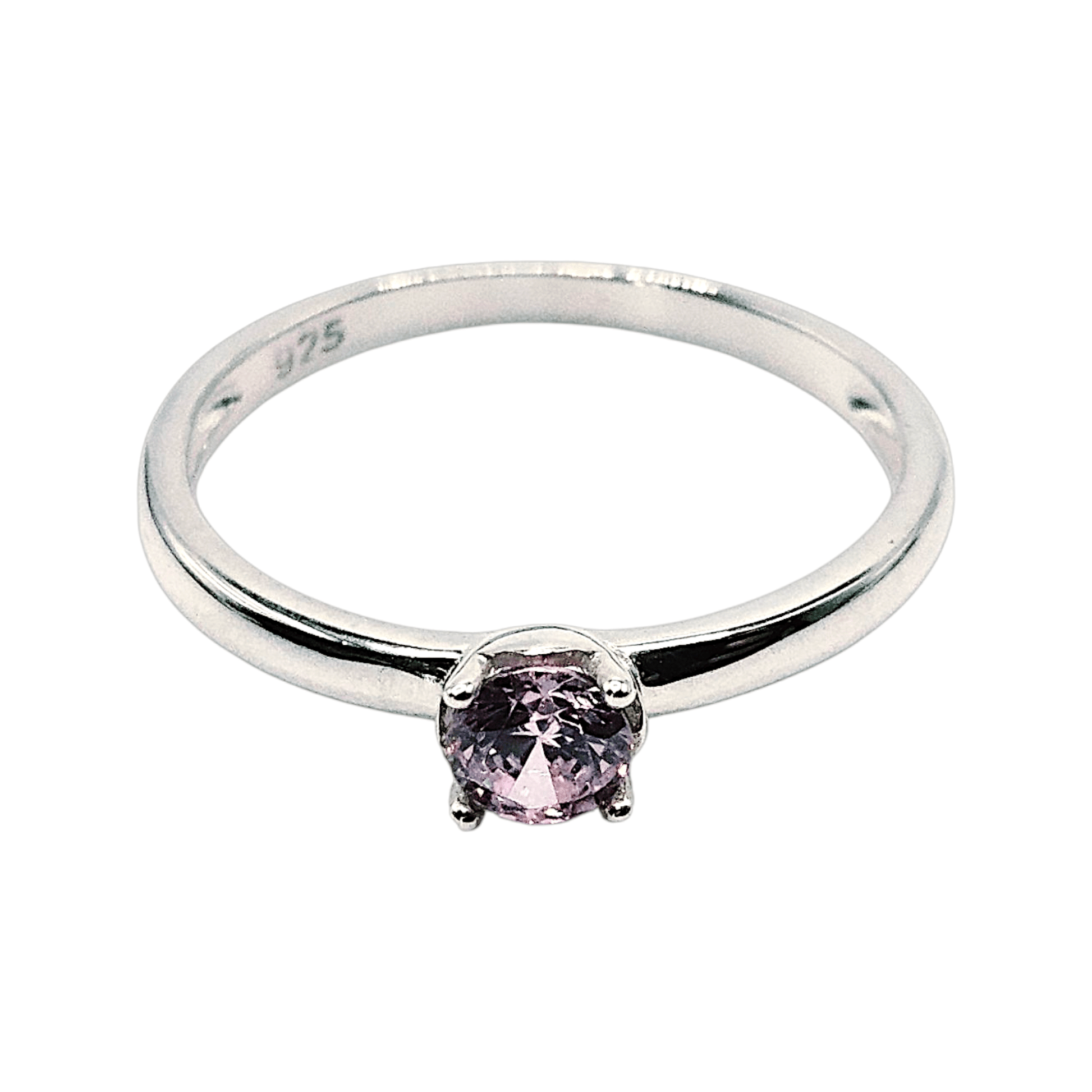 Sterling Silver Pink Solitaire Birthstone Girls Ring