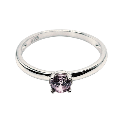 Sterling Silver Pink Solitaire Birthstone Girls Ring