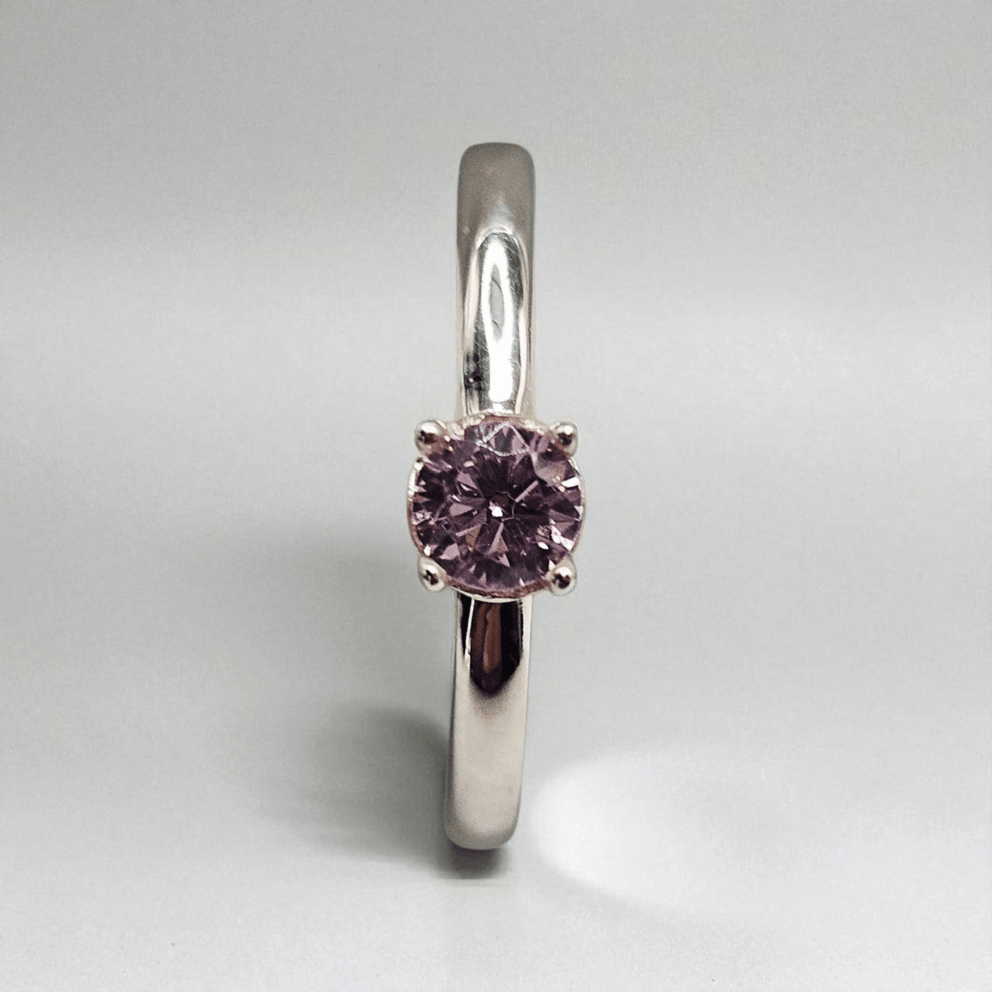Sterling Silver Pink Solitaire Birthstone Girls Ring