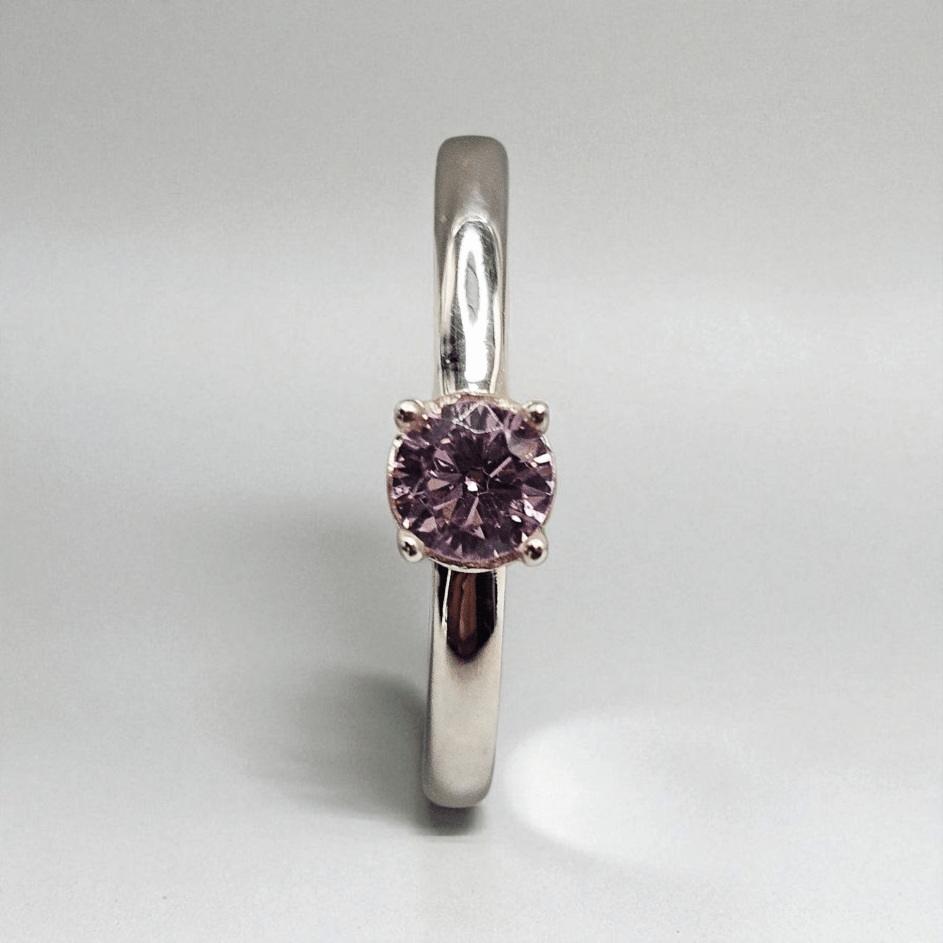 Sterling Silver Pink Solitaire Birthstone Girls Ring