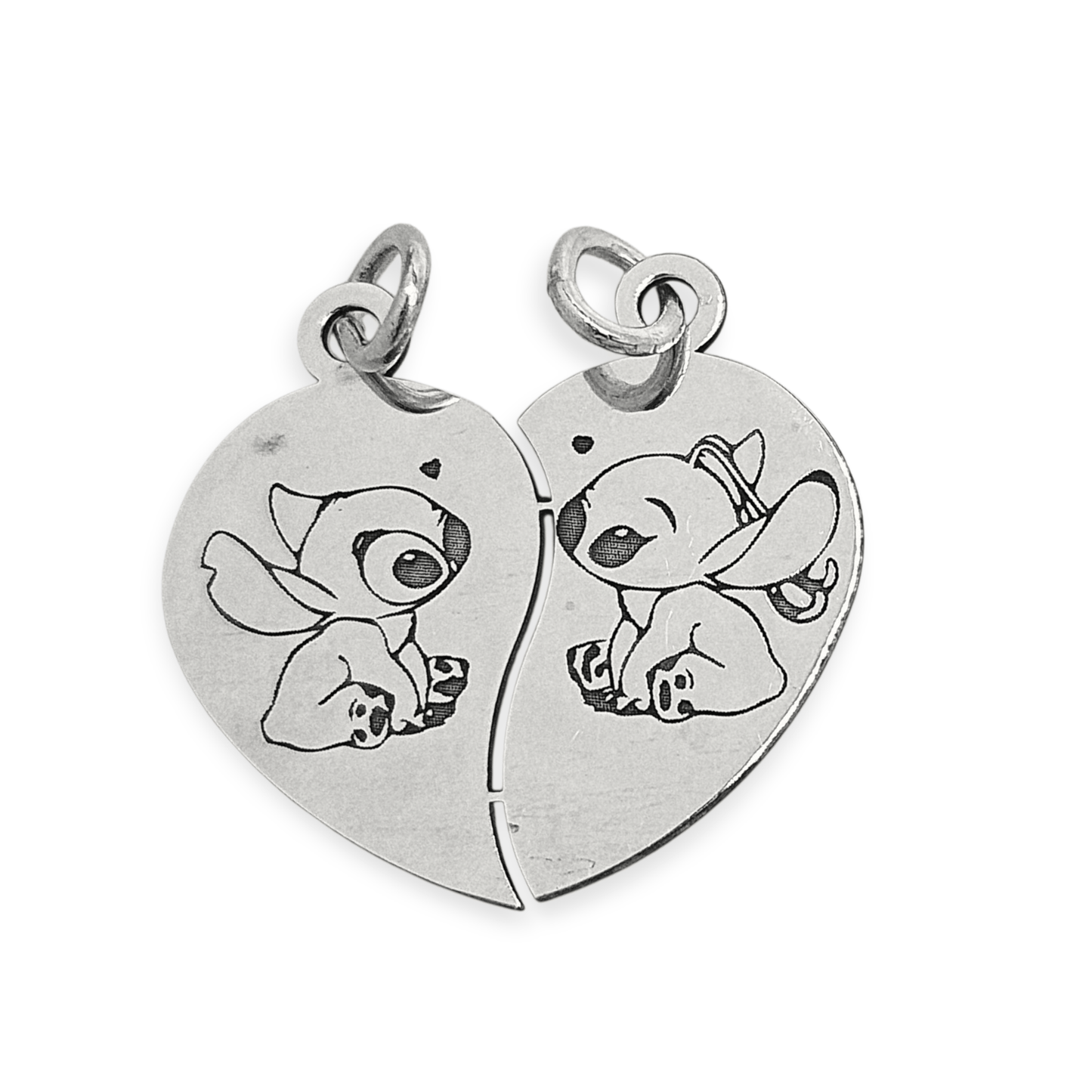 Stitch Silver Breakable Heart 2 Piece Couple's Pendant