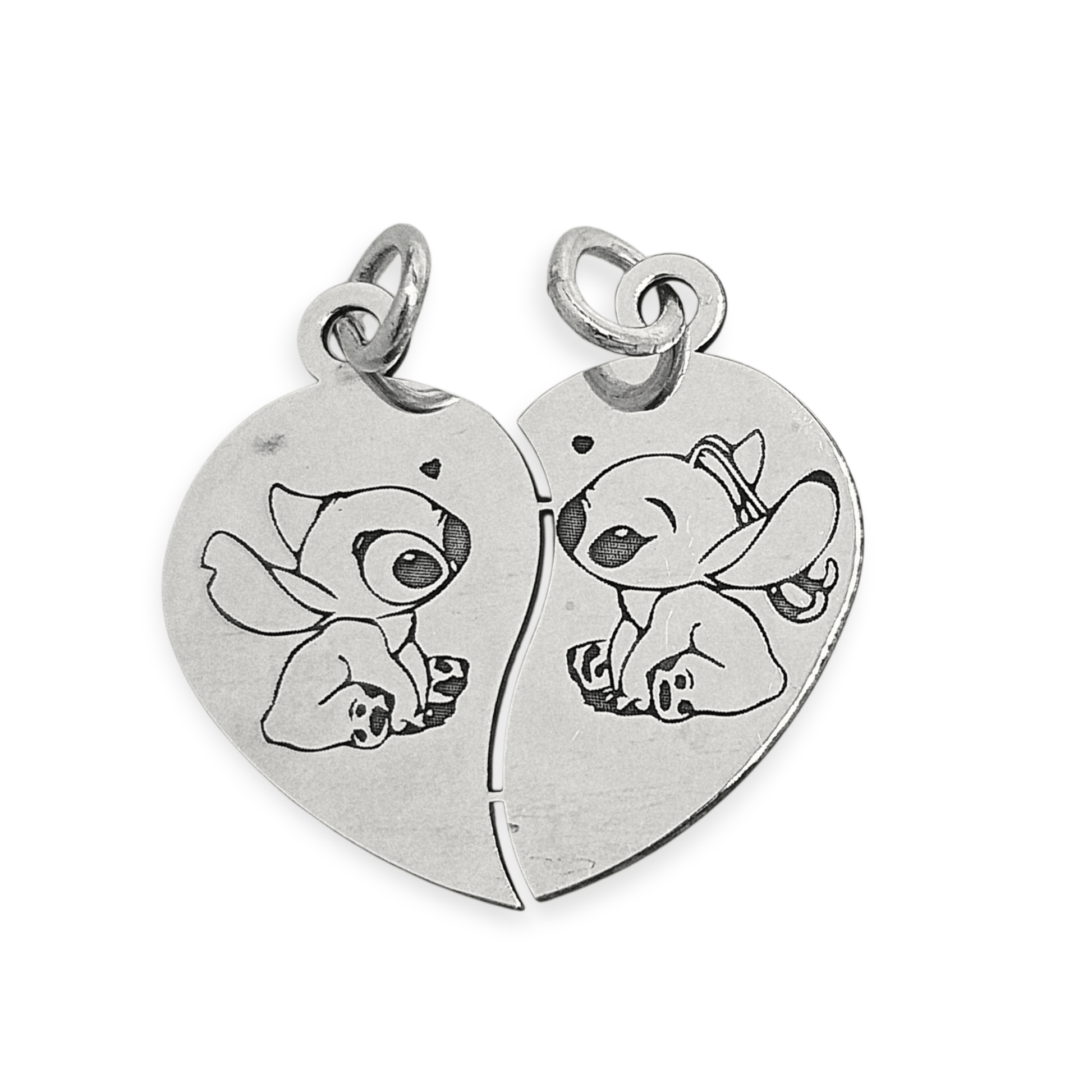 Stitch Silver Breakable Heart 2 Piece Couple's Pendant