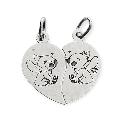 Stitch Silver Breakable Heart 2 Piece Couple's Pendant