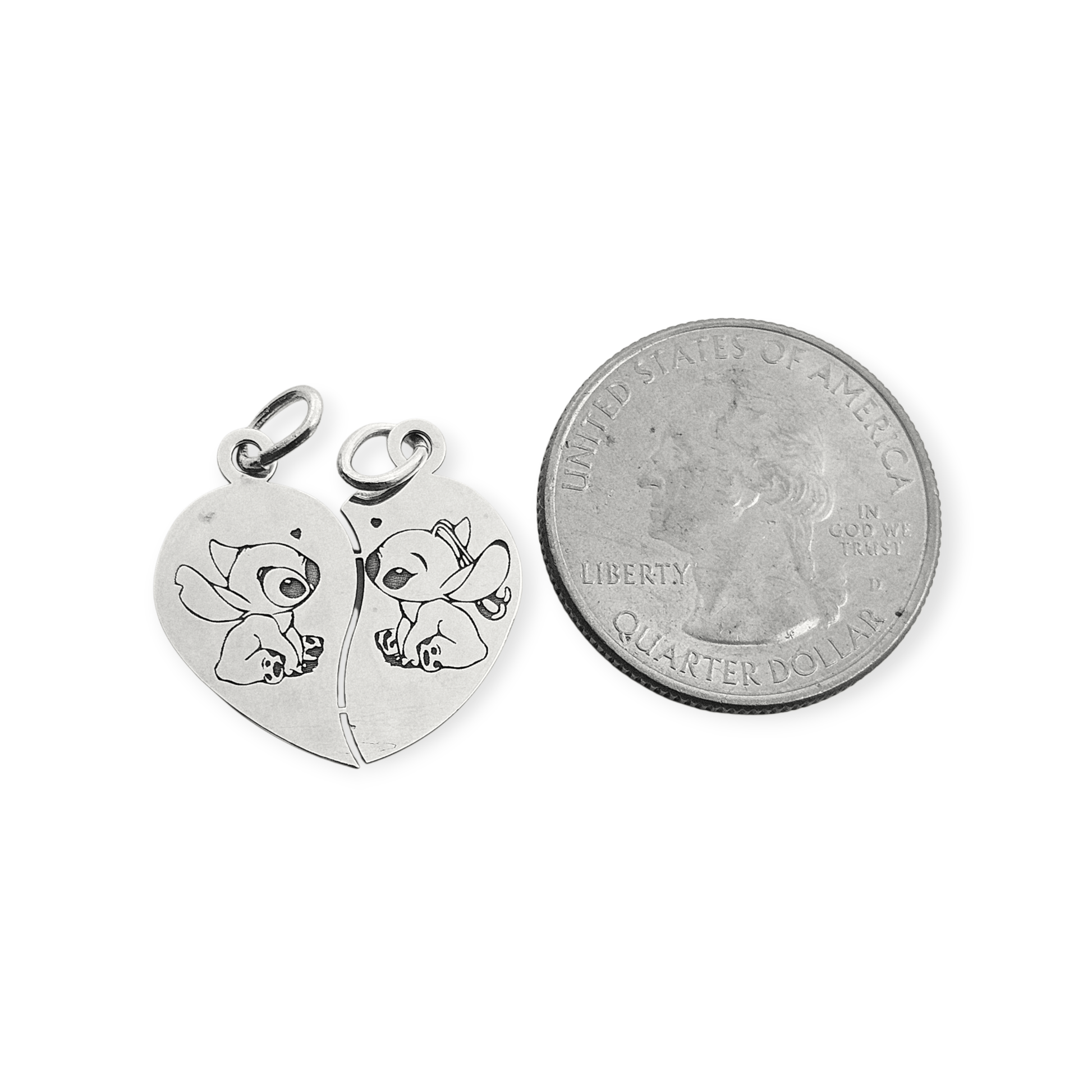 Stitch Silver Breakable Heart 2 Piece Couple's Pendant