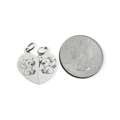 Stitch Silver Breakable Heart 2 Piece Couple's Pendant