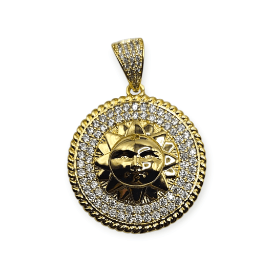 Sun 14K Gold Plated Pendant with White Cubic Zirconia Stones