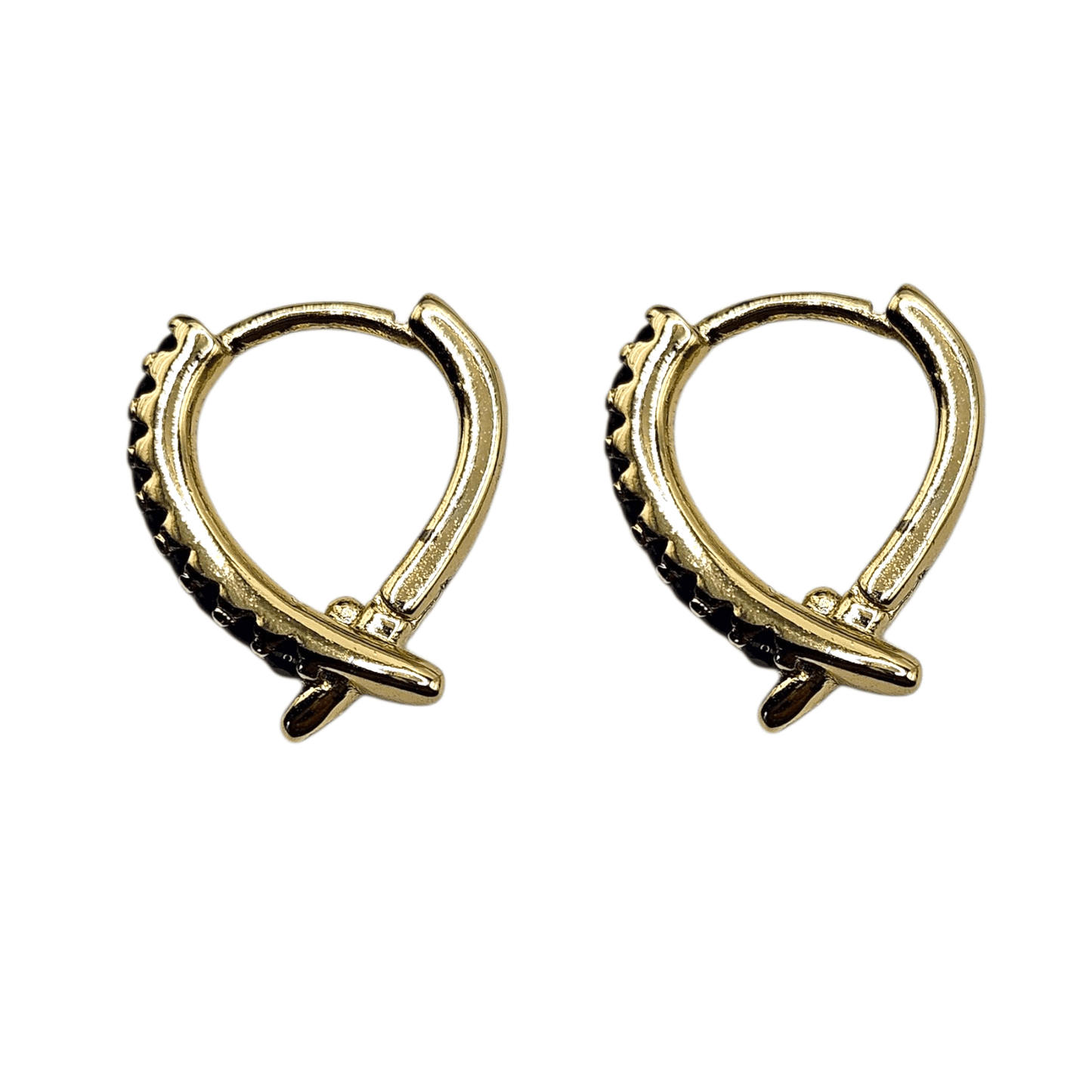 V Black Fancy 14K Gold Plated Hoop Women Earrings 15mm