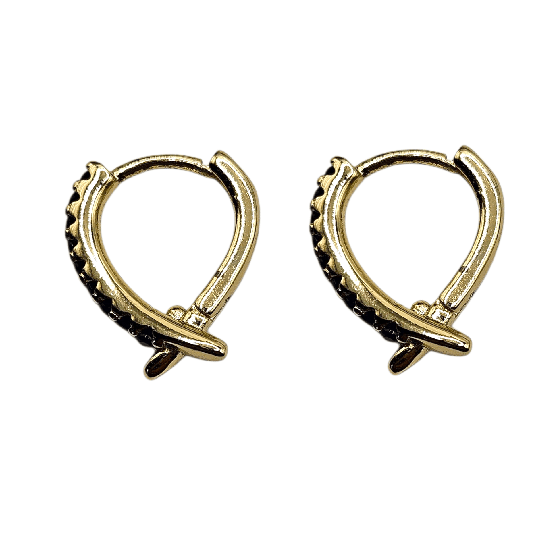 V Black Fancy 14K Gold Plated Hoop Women Earrings 15mm