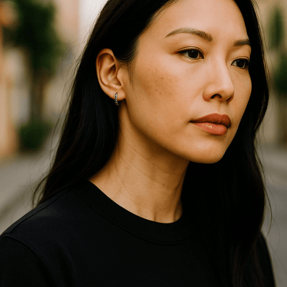 V Black Fancy 14K Gold Plated Hoop Women Earrings 15mm