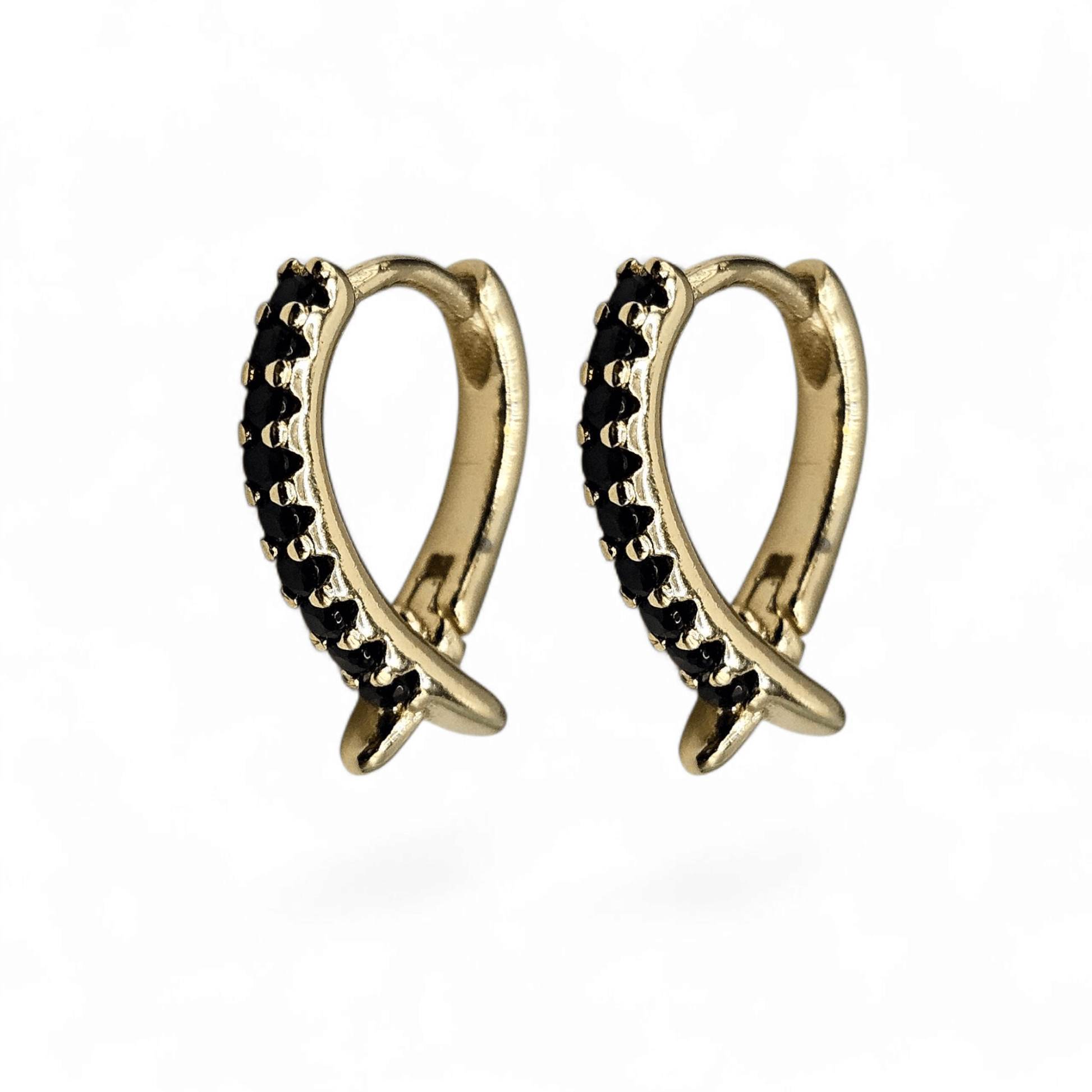 V Black Fancy 14K Gold Plated Hoop Women Earrings 15mm
