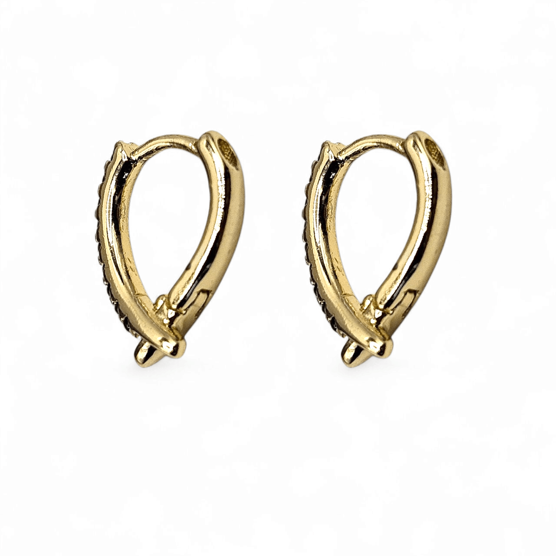 V Black Fancy 14K Gold Plated Hoop Women Earrings 15mm