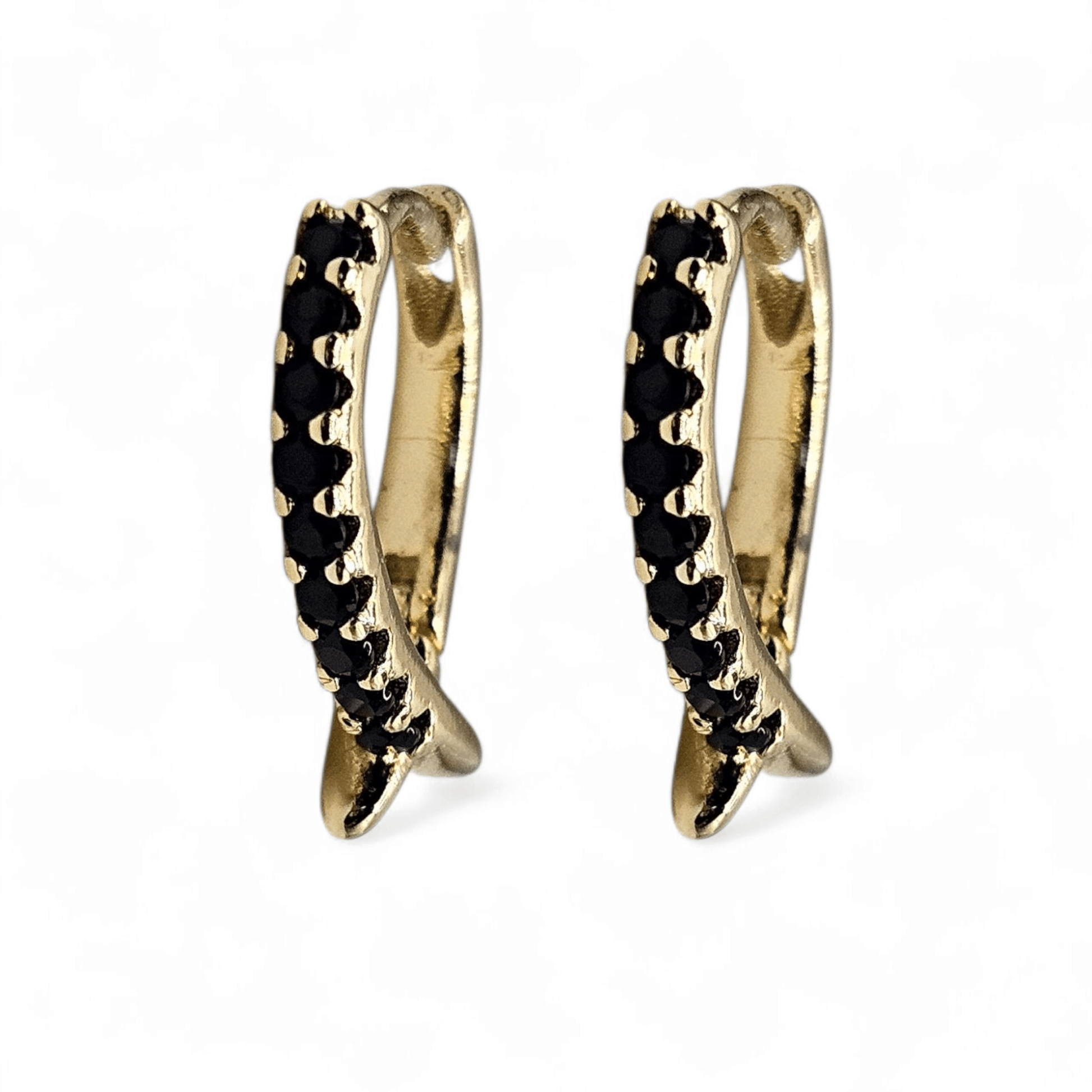 V Black Fancy 14K Gold Plated Hoop Women Earrings 15mm