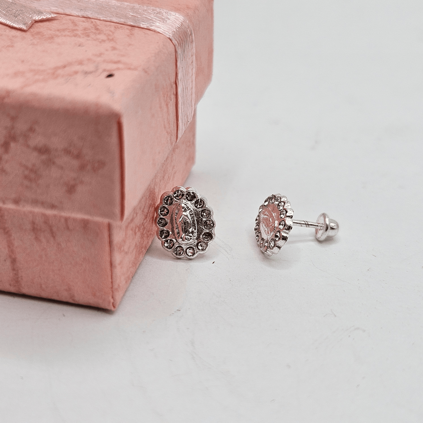 Virgen De Guadalupe S925 Silver Baby Earrings with White CZ