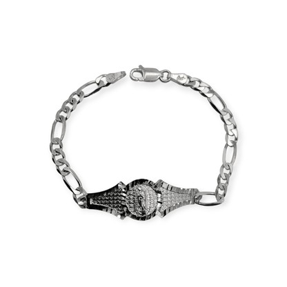 Virgen Maria Kids 7"L Silver 925 Bracelet Figaro Unisex - Great for older Kids 8 years or older