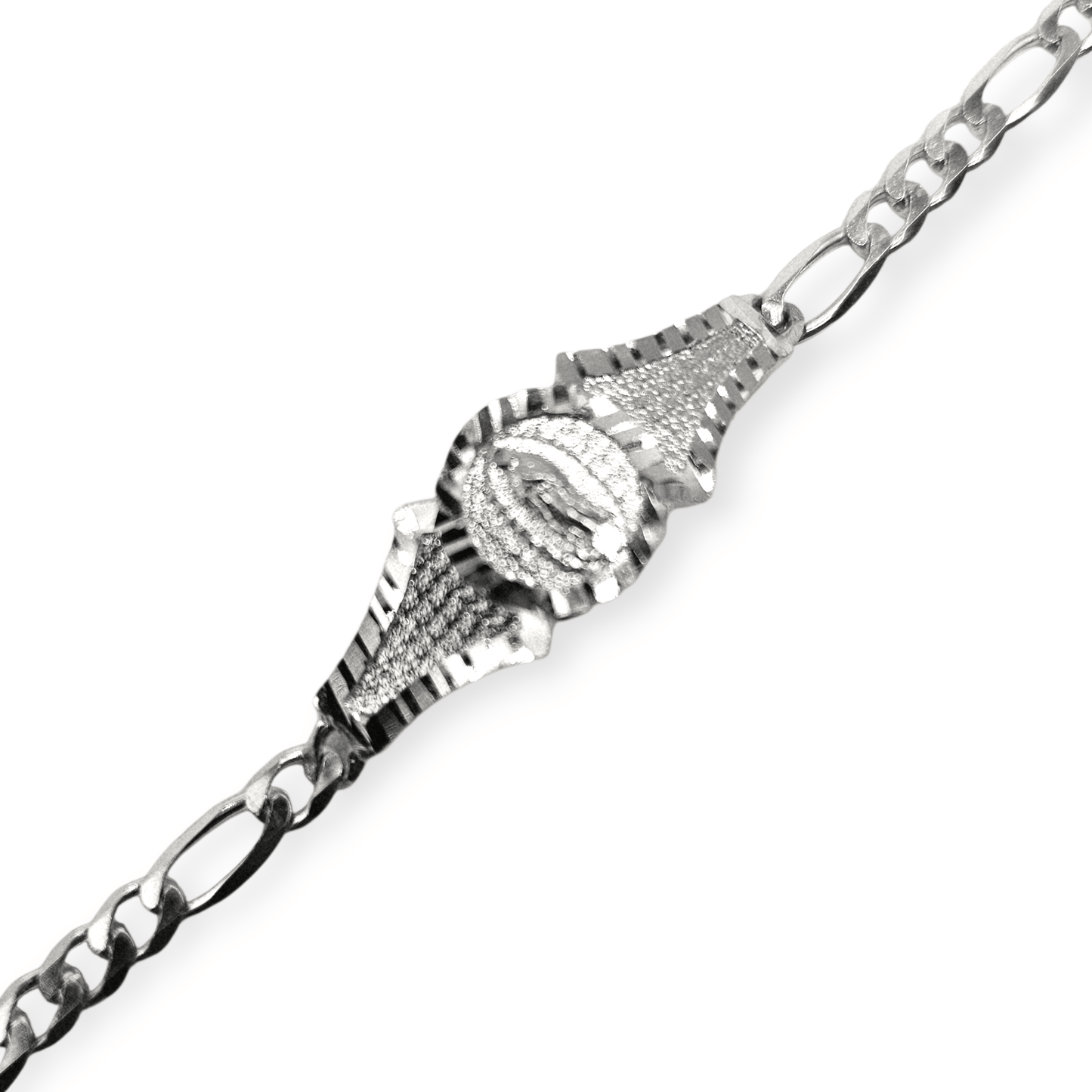 Virgen Maria Kids 7"L Silver 925 Bracelet Figaro Unisex - Great for older Kids 8 years or older