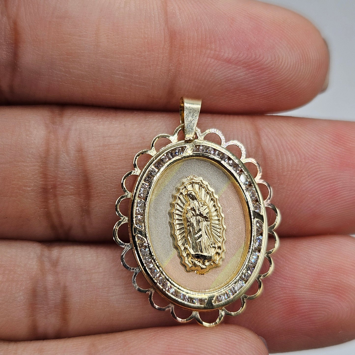 Virgin Mary 14K Gold Pendant Tricolor Nuestra Señora de Guadalupe