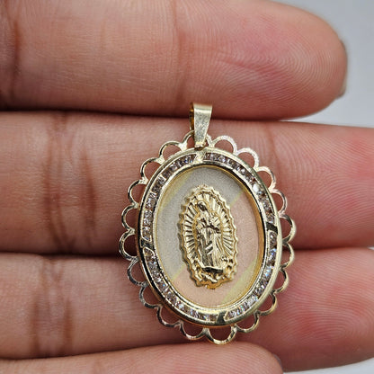 Virgin Mary 14K Gold Pendant Tricolor Nuestra Señora de Guadalupe