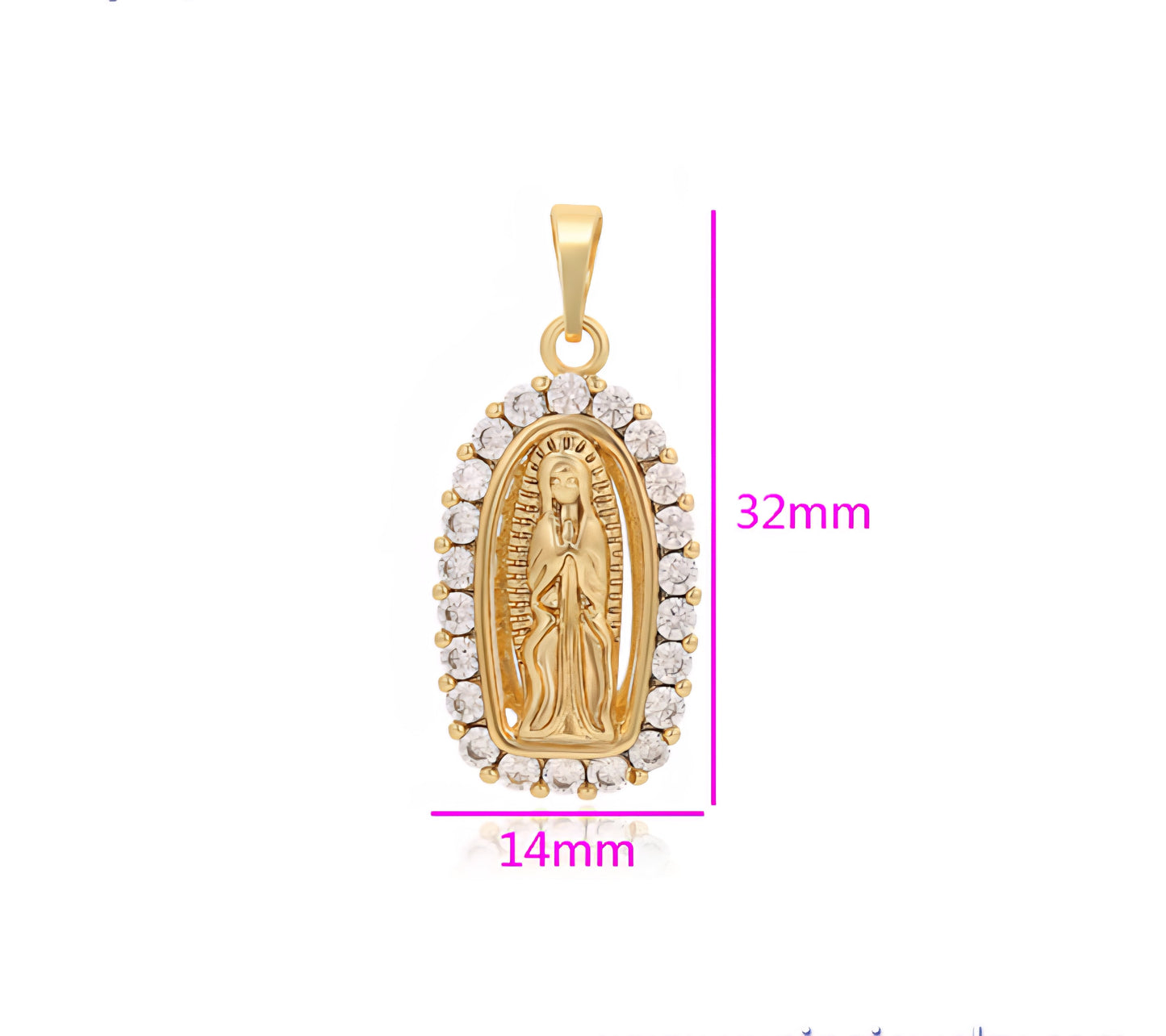 Virgin Mary 14K Gold Plated Pendant CZ Unisex Virgen de Guadalupe