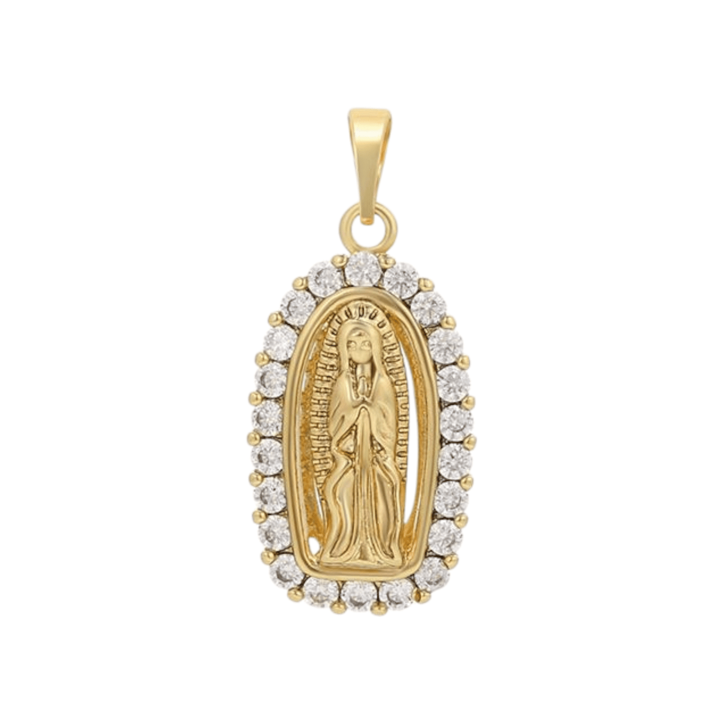Virgin Mary 14K Gold Plated Pendant CZ Unisex Virgen de Guadalupe
