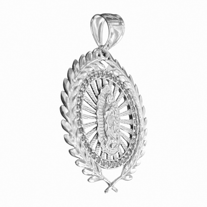 Virgin Mary Laurel Wreath Round Pendant Silver Virgen Maria Dije de Plata 925