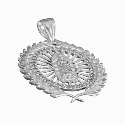 Virgin Mary Laurel Wreath Round Pendant Silver Virgen Maria Dije de Plata 925