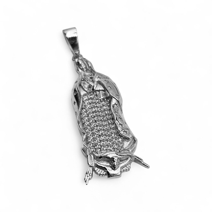 Virgin Mary Silver Pendant with Cubic Zirconia Stones 3D Design for Women and Men