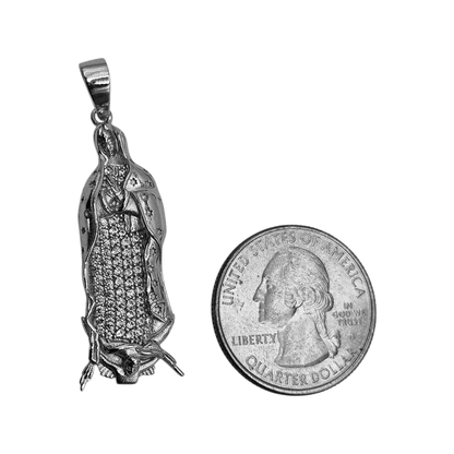 Virgin Mary Silver Pendant with Cubic Zirconia Stones 3D Design for Women and Men