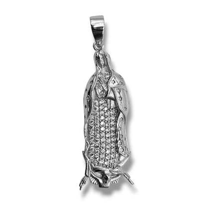 Virgin Mary Silver Pendant with Cubic Zirconia Stones 3D Design for Women and Men