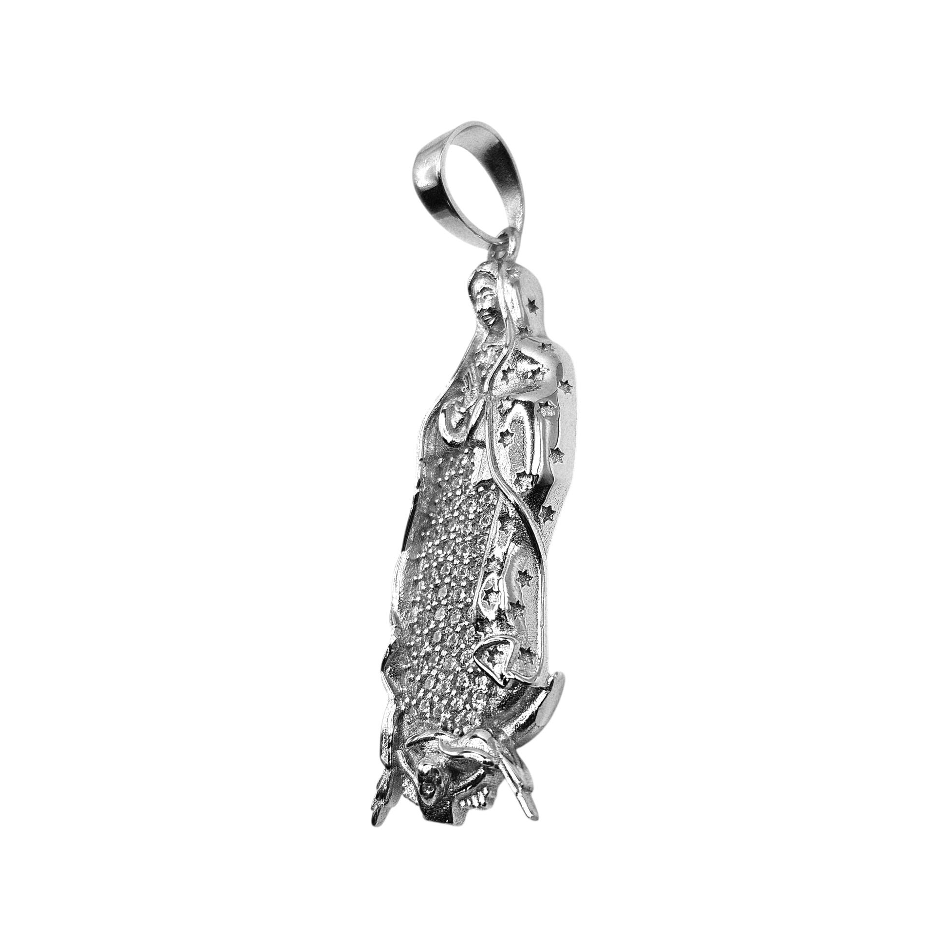Virgin Mary Silver Pendant with Cubic Zirconia Stones 3D Design for Women and Men