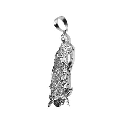 Virgin Mary Silver Pendant with Cubic Zirconia Stones 3D Design for Women and Men