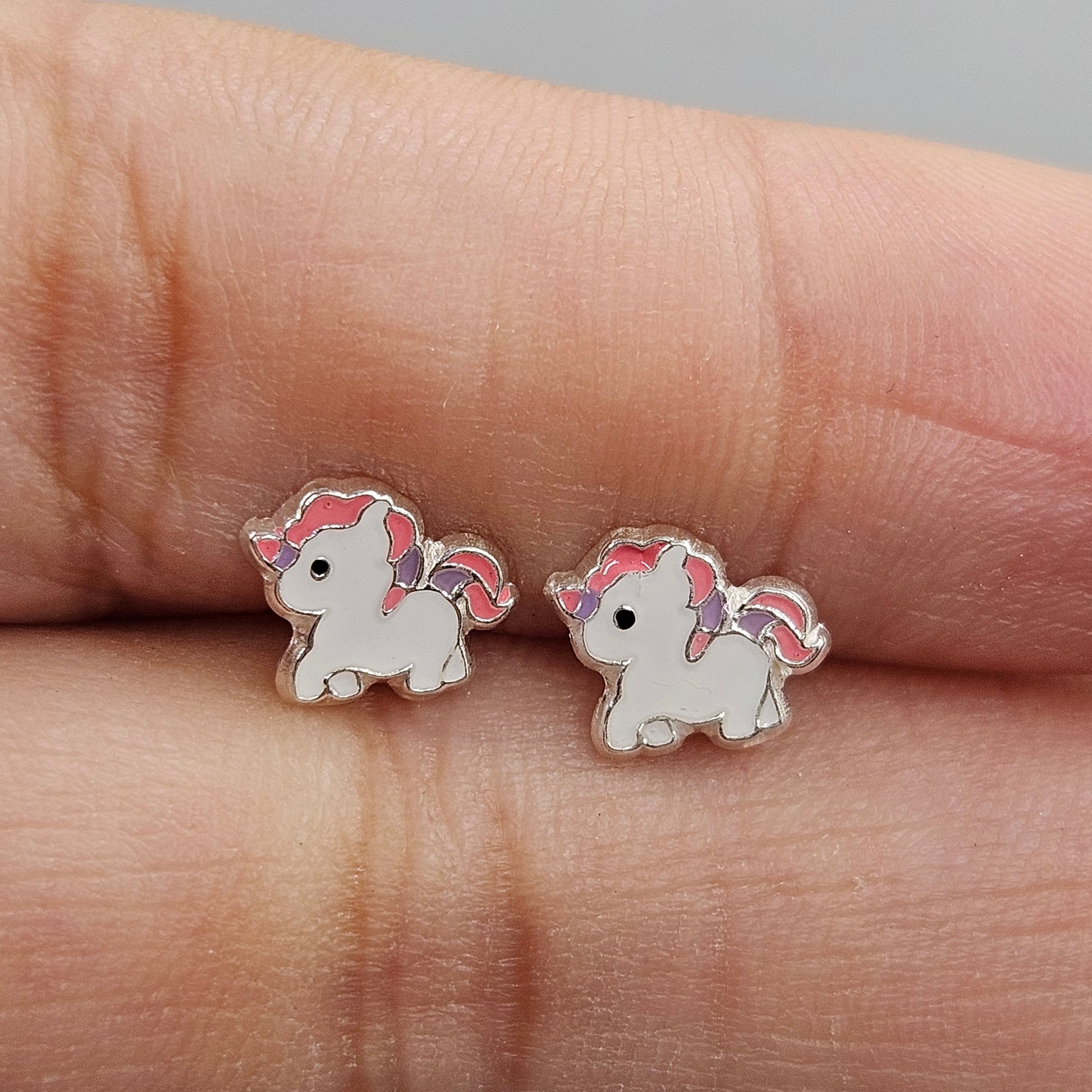 White Unicorn Stud Earrings for Girls 925 Silver