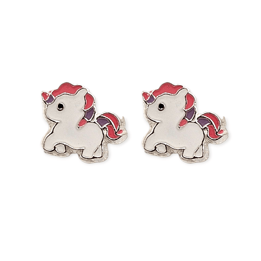 White Unicorn Stud Earrings for Girls 925 Silver