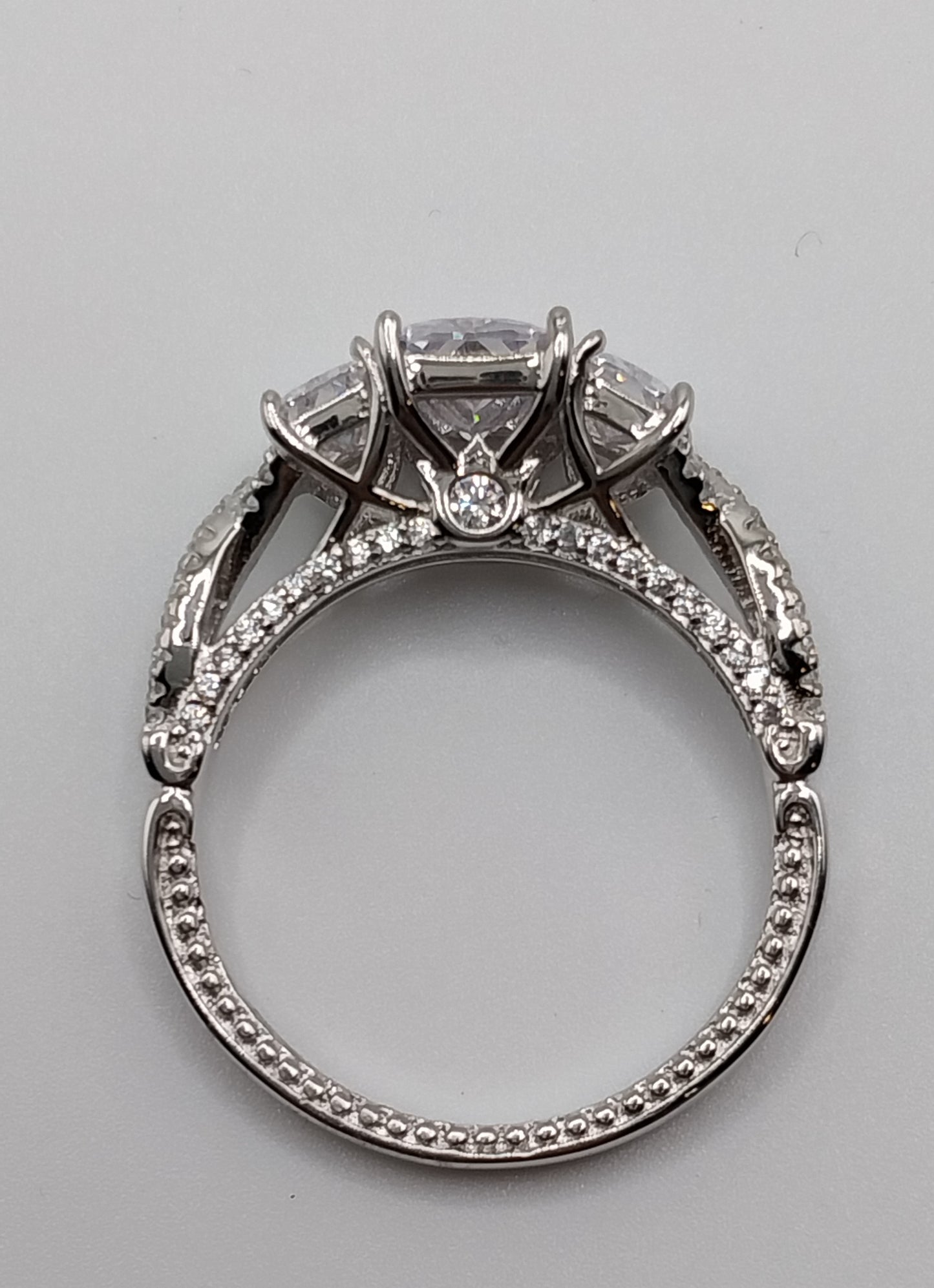 Three-stone Square/Princess Cubic Zirconia Engagement Ring 925 Silver
