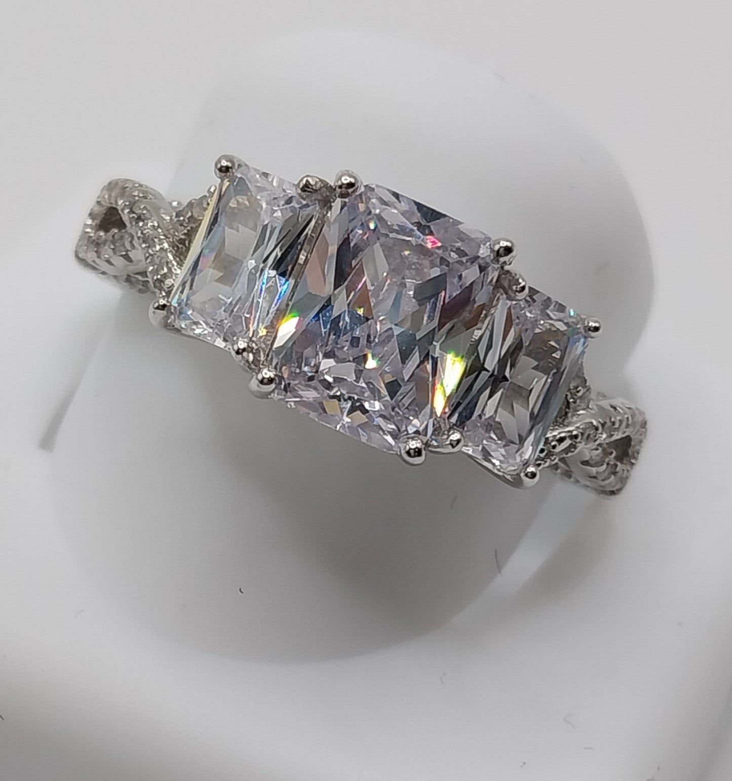 Three-stone Square/Princess Cubic Zirconia Engagement Ring 925 Silver