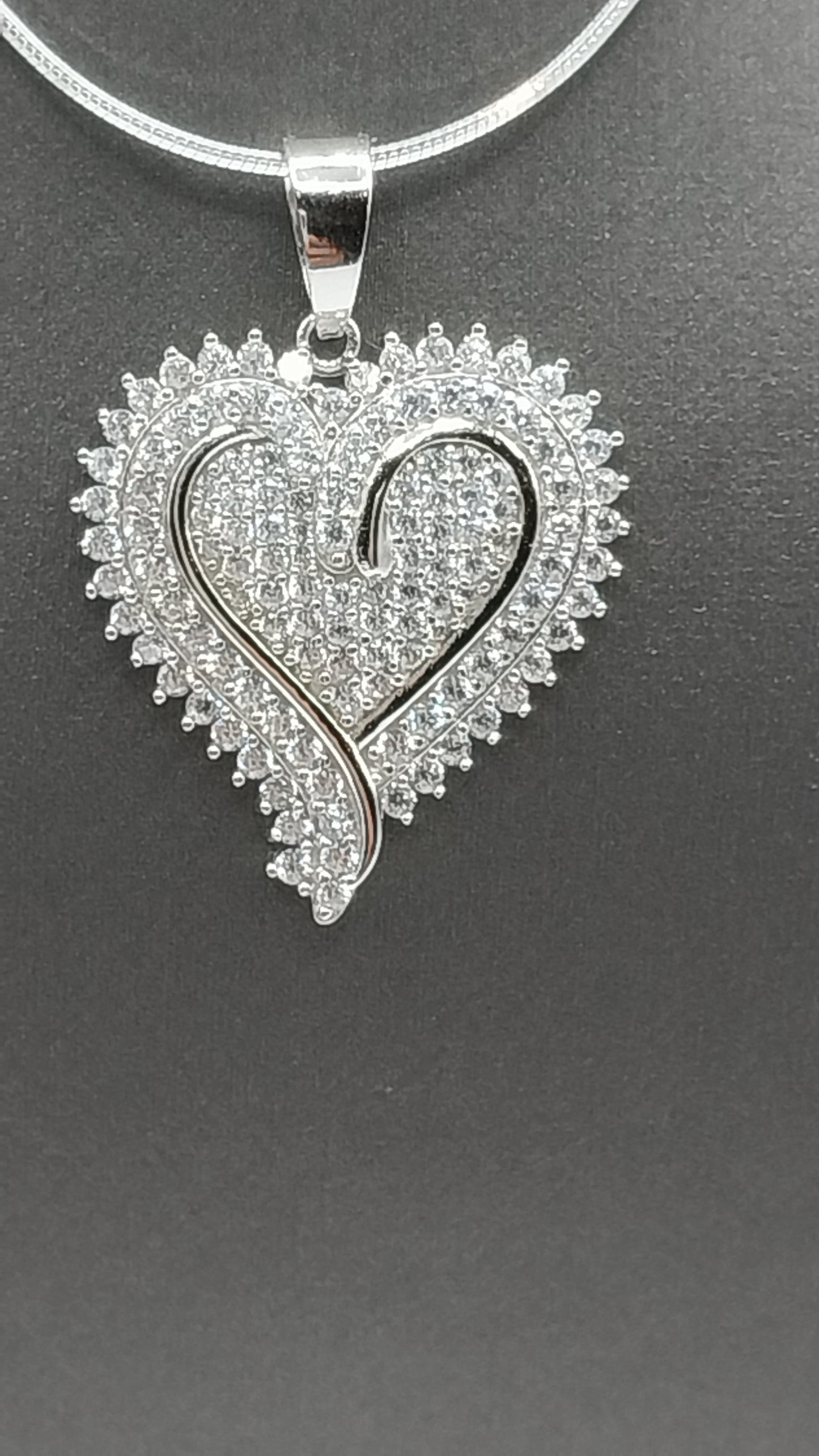 Heart Shape Necklace with Cubic Zirconia Stones and Snake Style Chain