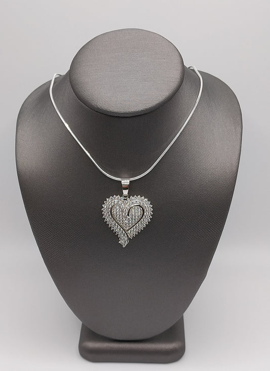 Heart Shape Necklace with Cubic Zirconia Stones and Snake Style Chain