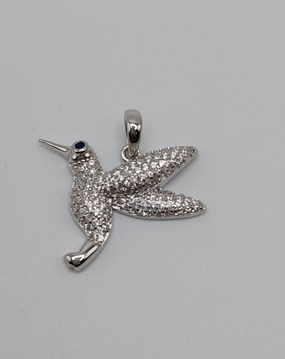 Silver Humming Bird with Cubic Zirconia Stones Pendant