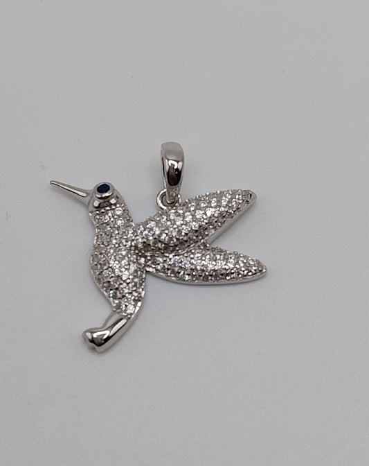 Silver Humming Bird with Cubic Zirconia Stones Pendant