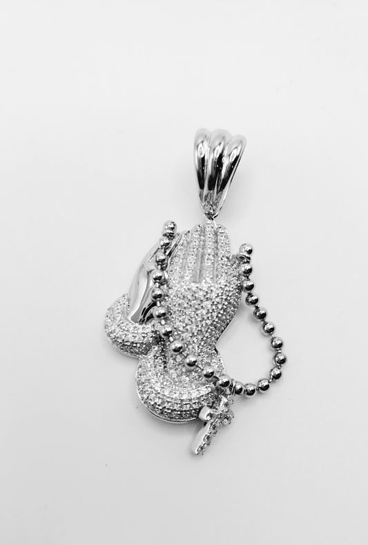 Praying Hands with Rosary Pendant in .925 Silver