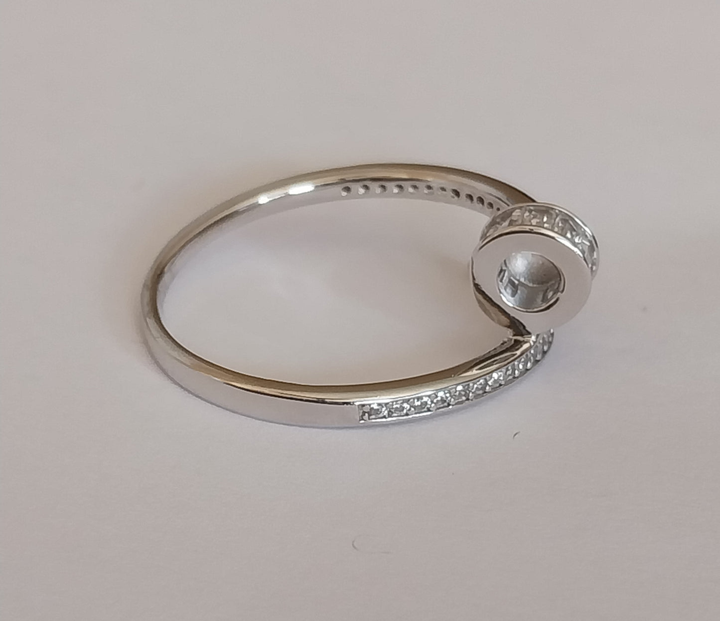 Nail Shape Silver Ring with Cubic Zirconia Stones