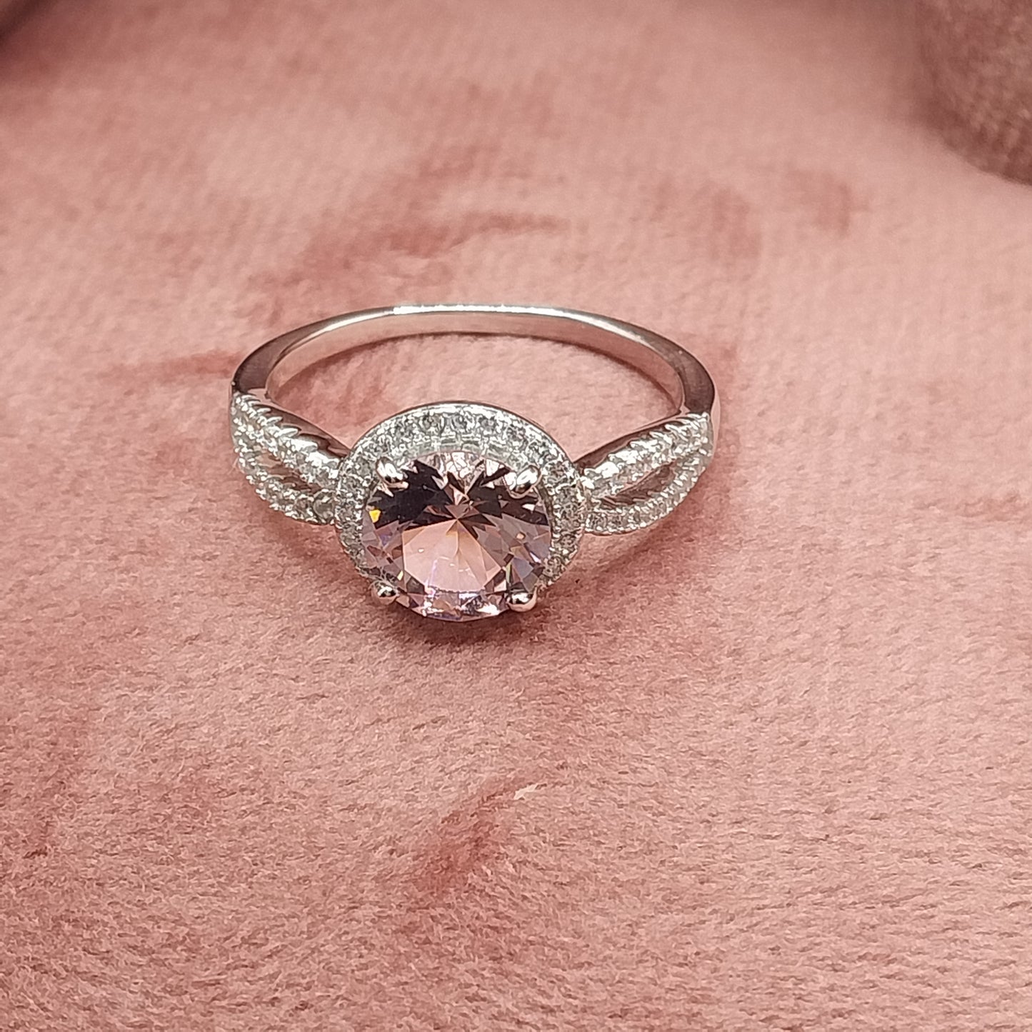 Raya Cut Light Pink Stone with CZ Silver .925 Ring