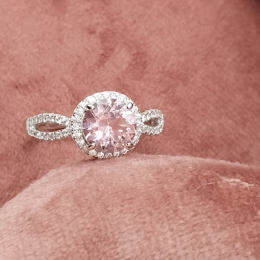 Raya Cut Light Pink Stone with CZ Silver .925 Ring