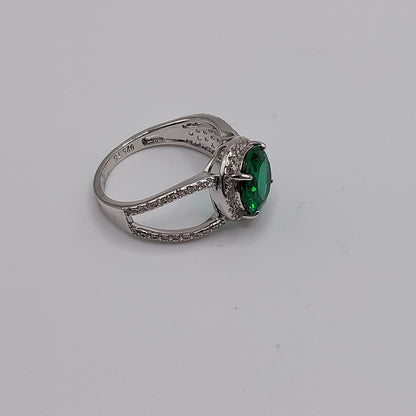 Round Emerald Lab-Created Stone with CZ Silver .925 Ring