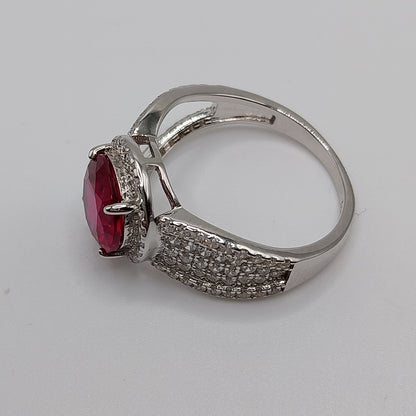 Round Ruby Lab-Created Stone with CZ Silver .925 Ring