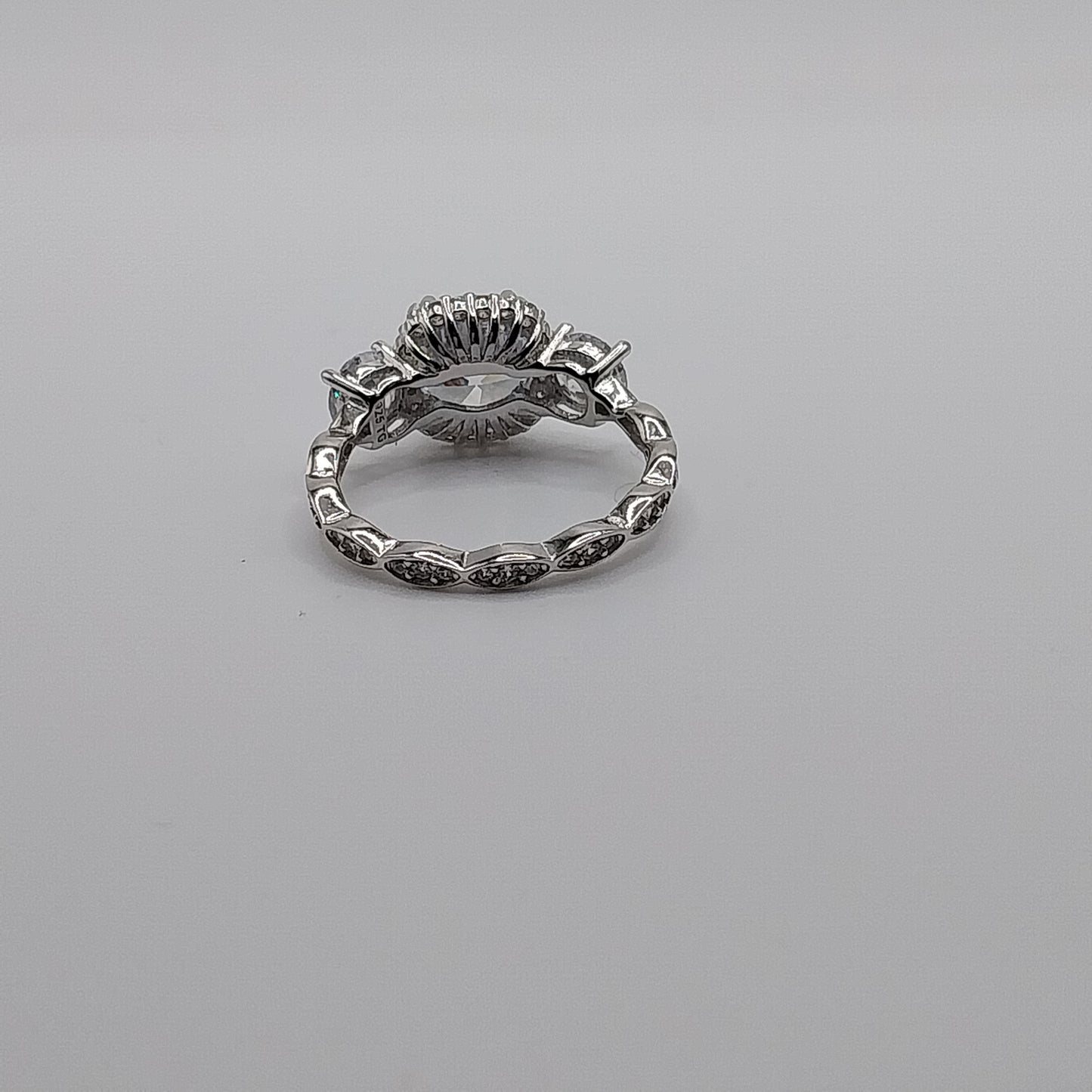Three-Stone CZ Stones Princess/Round Ring 925 Silver