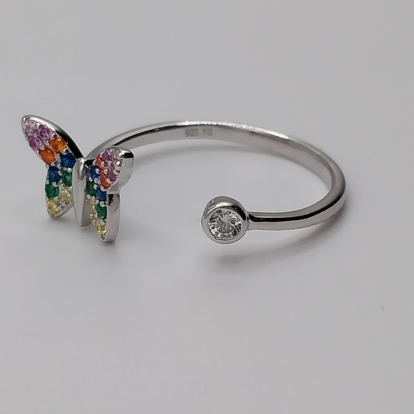 Colorful Butterfly Open Design Silver 925 Ring with Lab-Created Stones