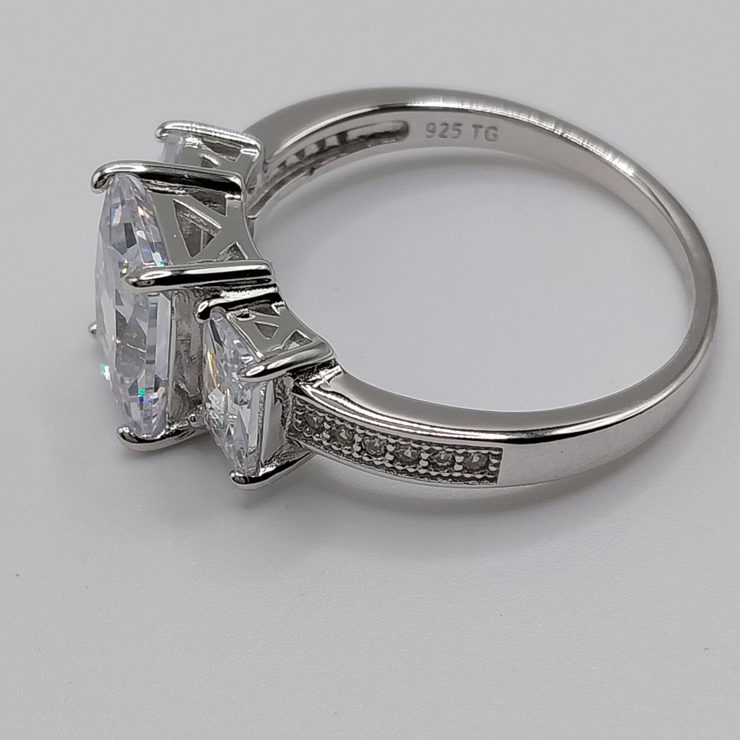 Radiant Three-Stone CZ Stones Princess/Square Ring 925 Silver
