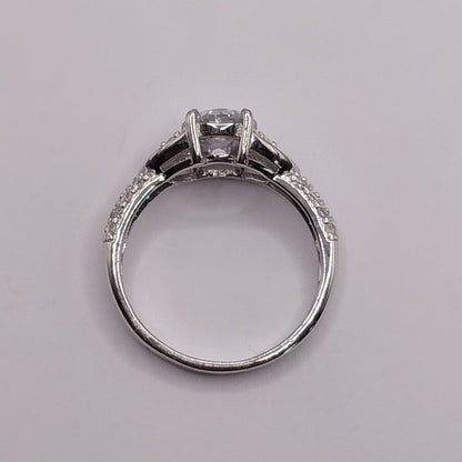 Oval Cubic Zirconia Stone with Round White CZ stones  Ring 925 Silver