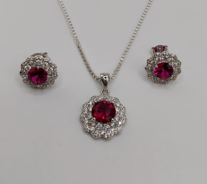 Princess Style Earrings and Necklace Set with CZ Stones and Box Style Chain
