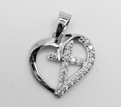 Heart and Cross Pendant Silver 925 with Round and Square Cubic Zirconia